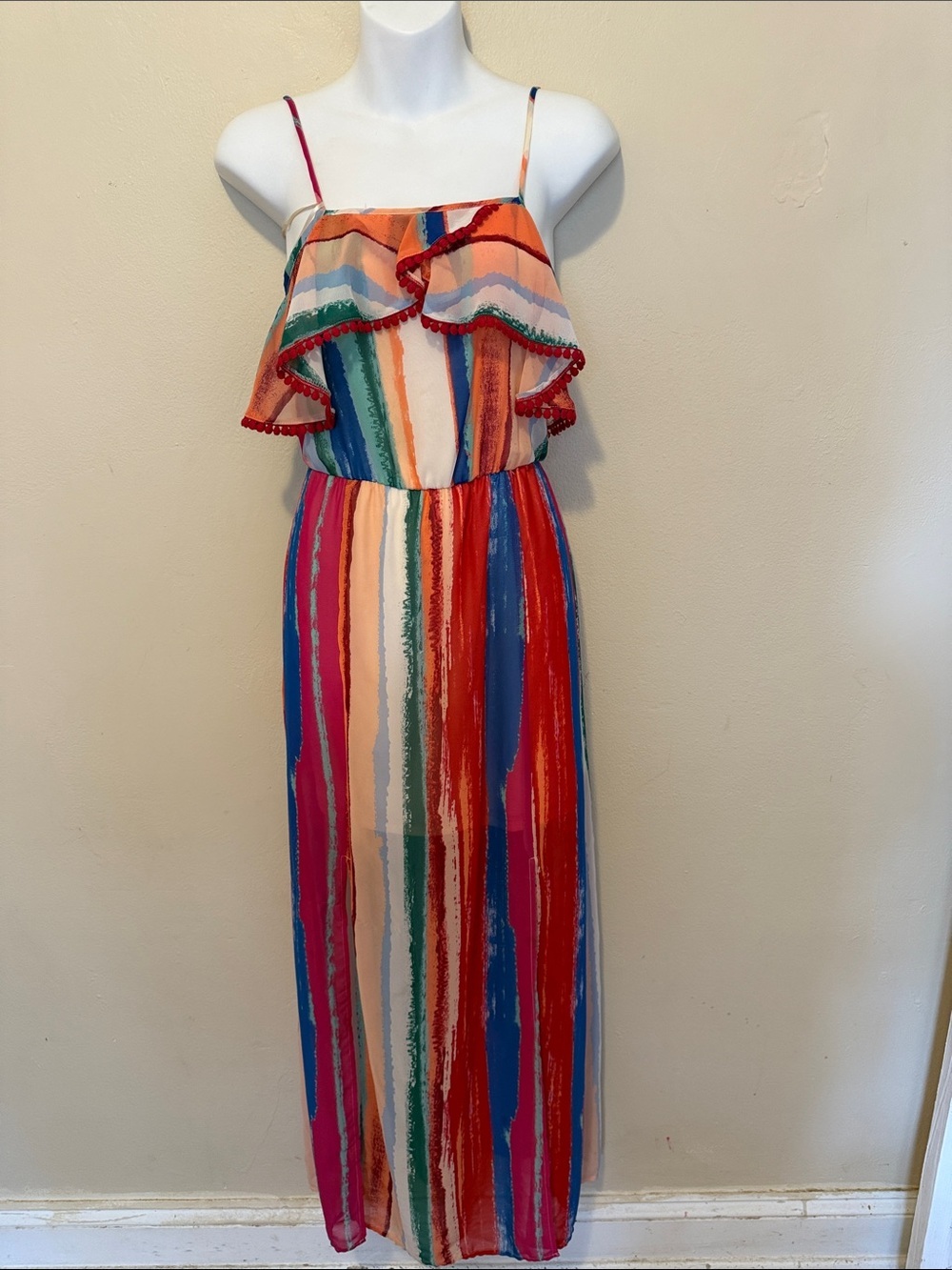 Candie's Multicolor Striped Ruffle Maxi Dress